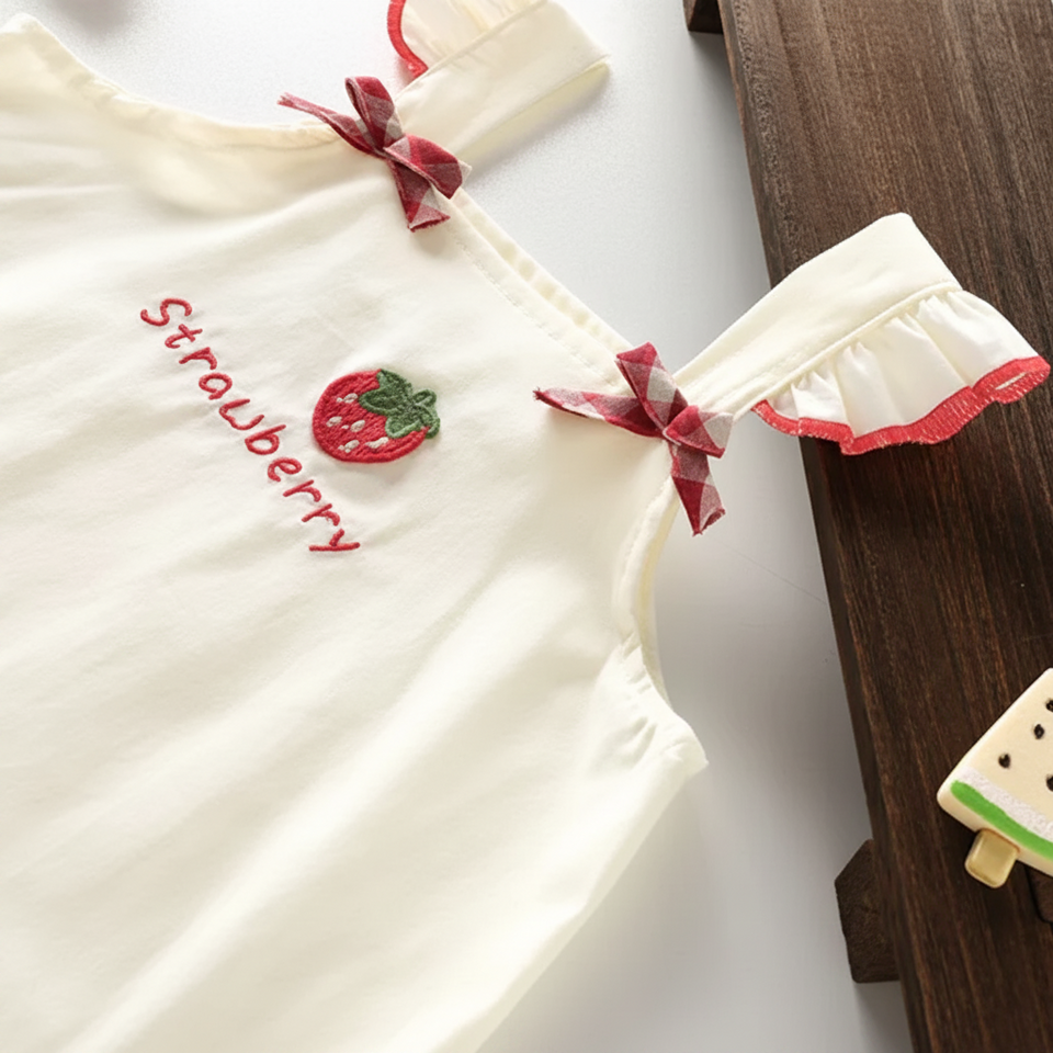 BerryBloom – Süß & bequem – Mädchenkleid mit Erdbeer- und Hasen-Aufnäher