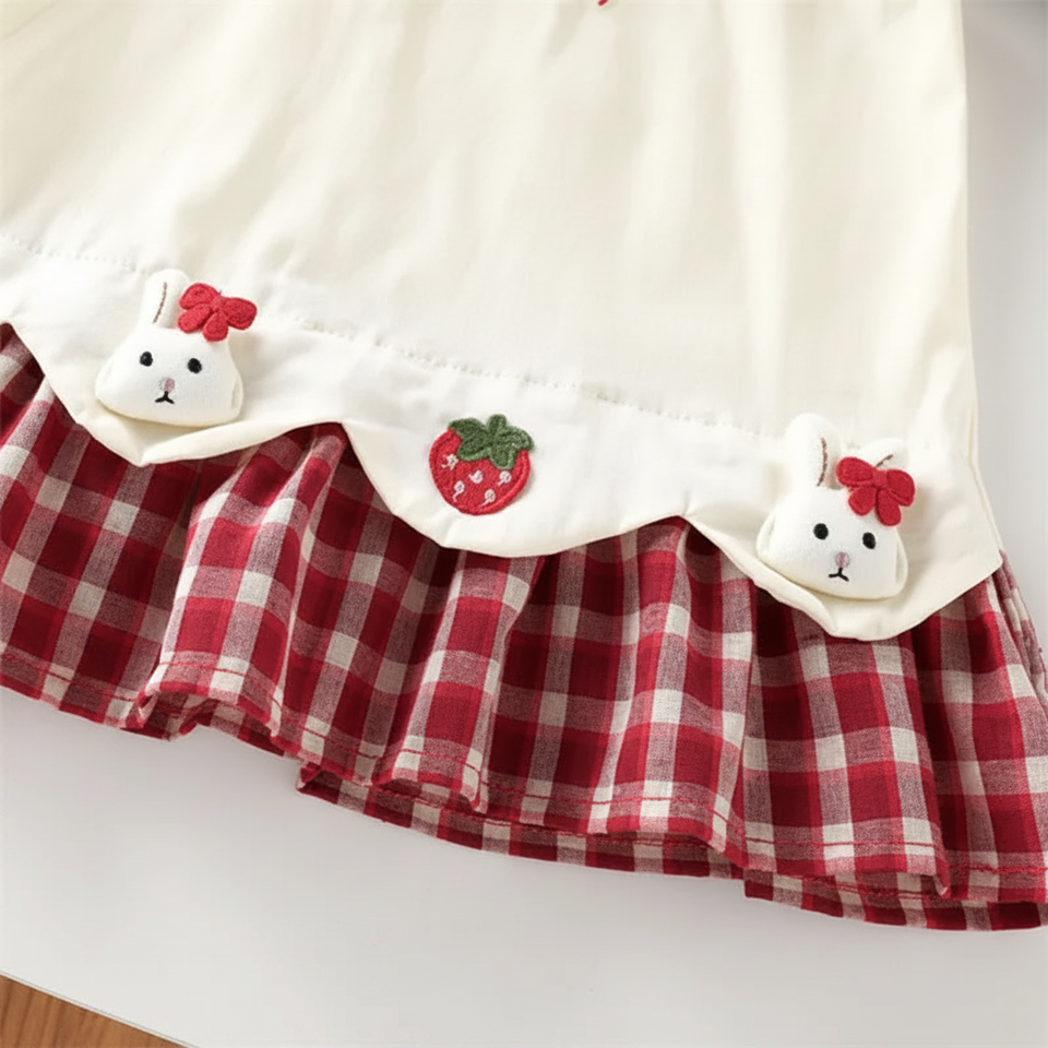 BerryBloom – Süß & bequem – Mädchenkleid mit Erdbeer- und Hasen-Aufnäher