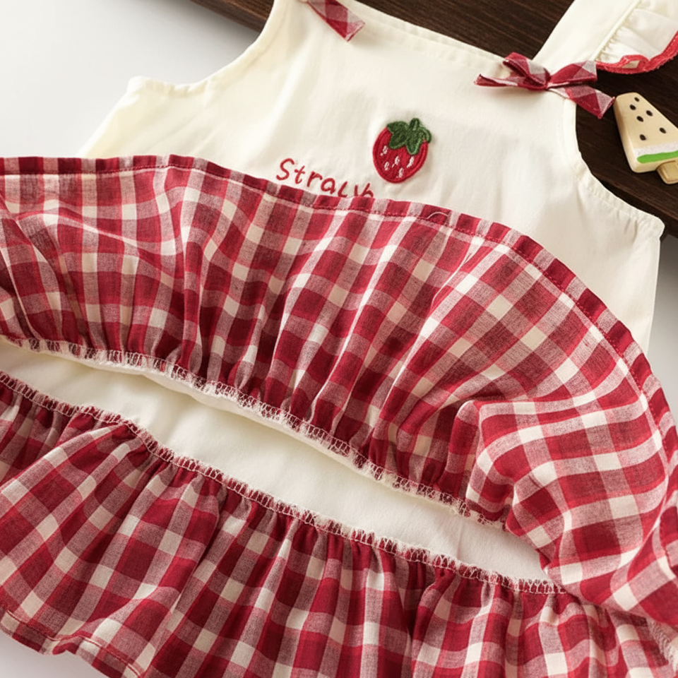 BerryBloom – Süß & bequem – Mädchenkleid mit Erdbeer- und Hasen-Aufnäher