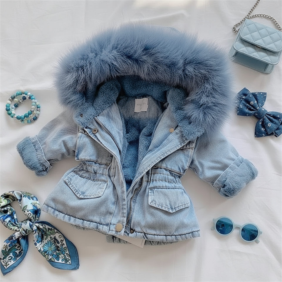 FurDream – Denim Look – Vinterjakke med hætte