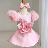 LittleRose – Elegant & festlich – Mädchenkleid mit 3D-Blume und Puffärmeln