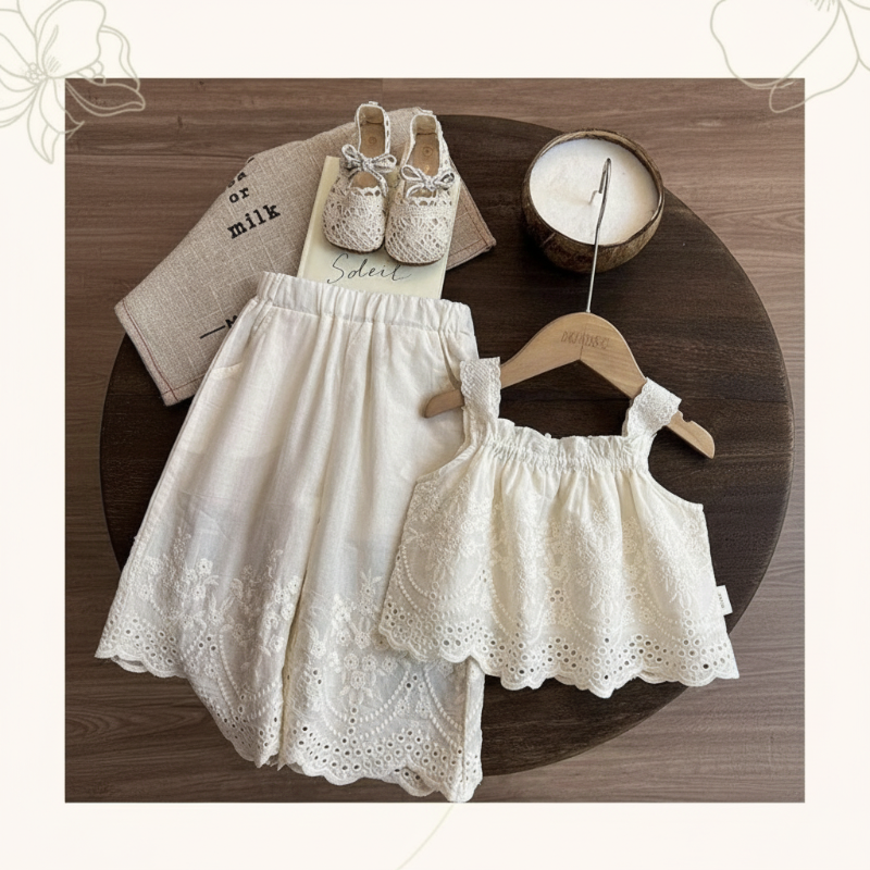 TinyLuxe – Zomerset aus Spitzenoberteil und Hose mit weitem Bein