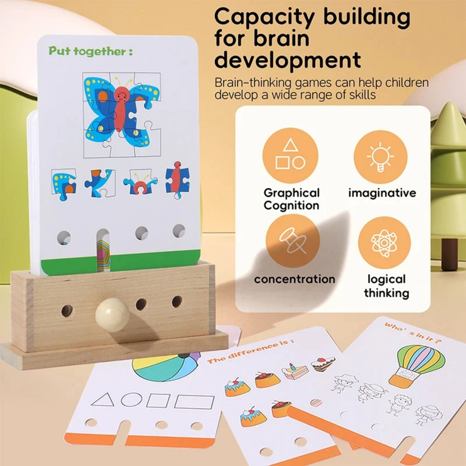 BrainyKids – Logisch & Unterhaltsam – Pädagogisches Kartenspiel aus Holz