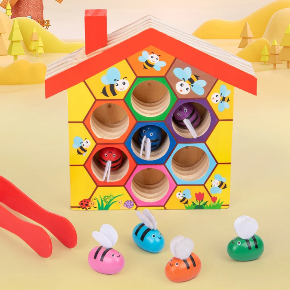 HoneyHive – Montessori & pädagogisch wertvoll – Bienen-Sortierspiel aus Holz