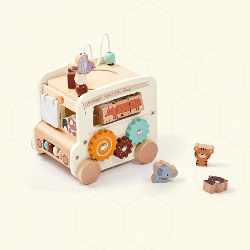 BusyRide – Lehrreich & vielseitig – Montessori-Aktivitätenbus aus Holz