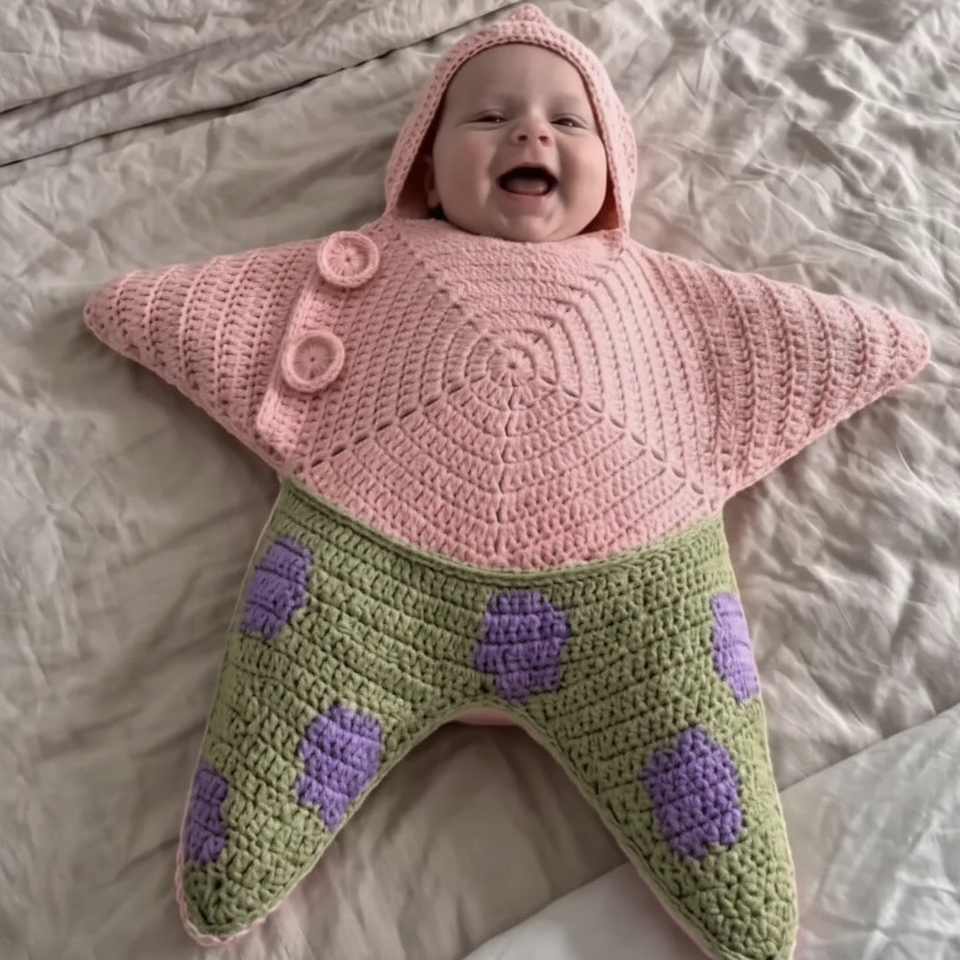 CozyStar – Weich & handgefertigt – Gestrickter Baby-Strampler mit sternförmigem Muster