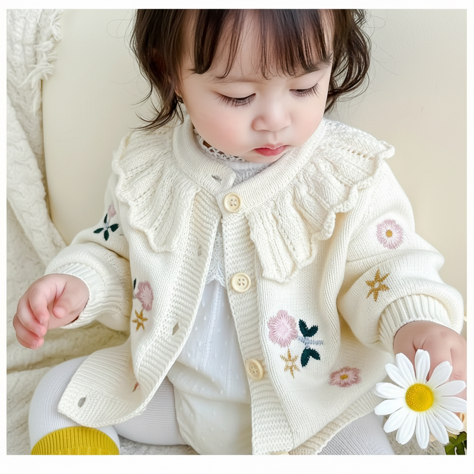 FloraKnit – Warm & modisch – Gestrickte Strickjacke mit Blumenmotiven