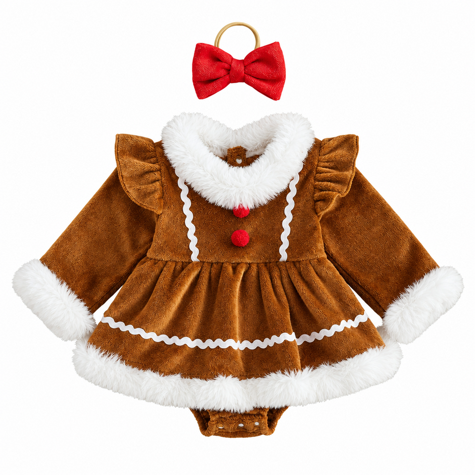 LittleGinger – Warm & festlich – Baby-Weihnachts-Strampler mit Haarband