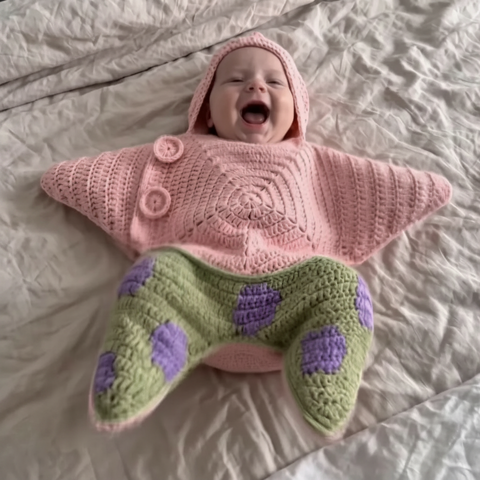 CozyStar – Weich & handgefertigt – Gestrickter Baby-Strampler mit sternförmigem Muster