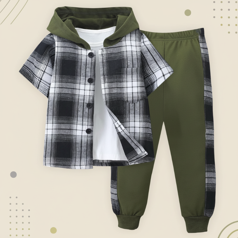 Boys Checkered Outfit – Trendig und bequem – Kinderbekleidungsset mit Karomuster