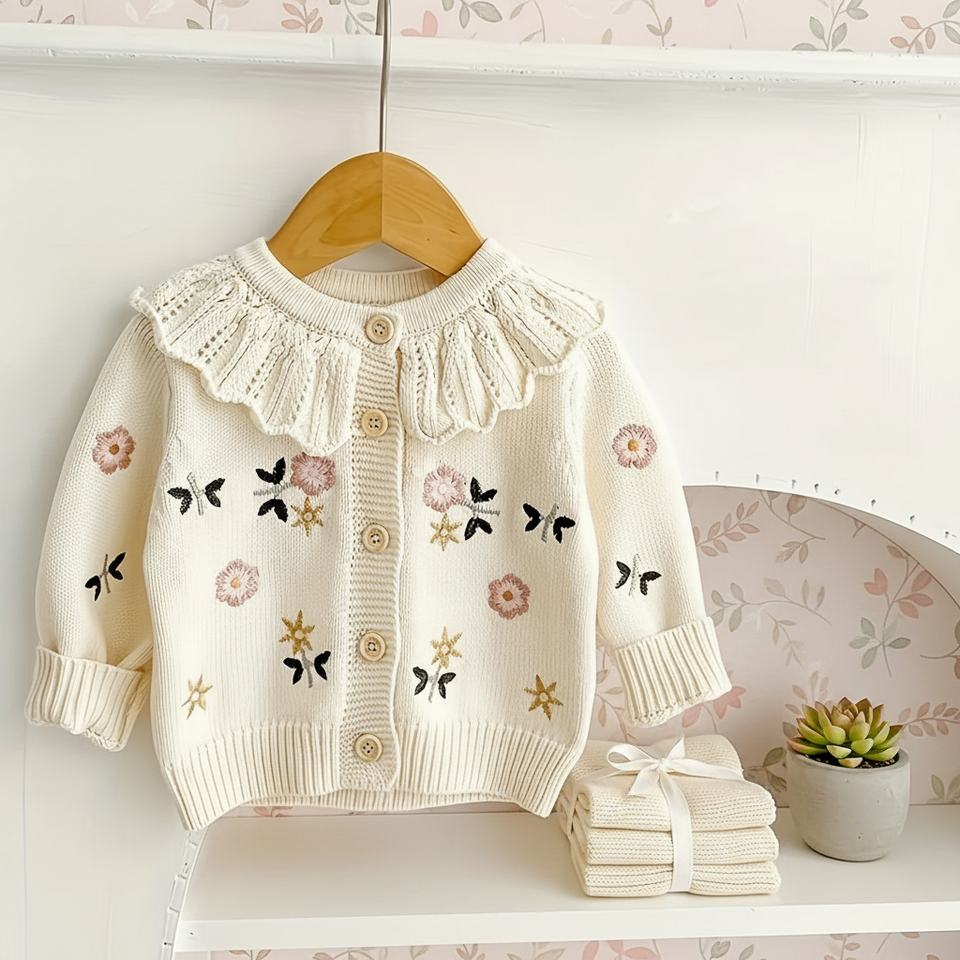 FloraKnit – Warm & modisch – Gestrickte Strickjacke mit Blumenmotiven