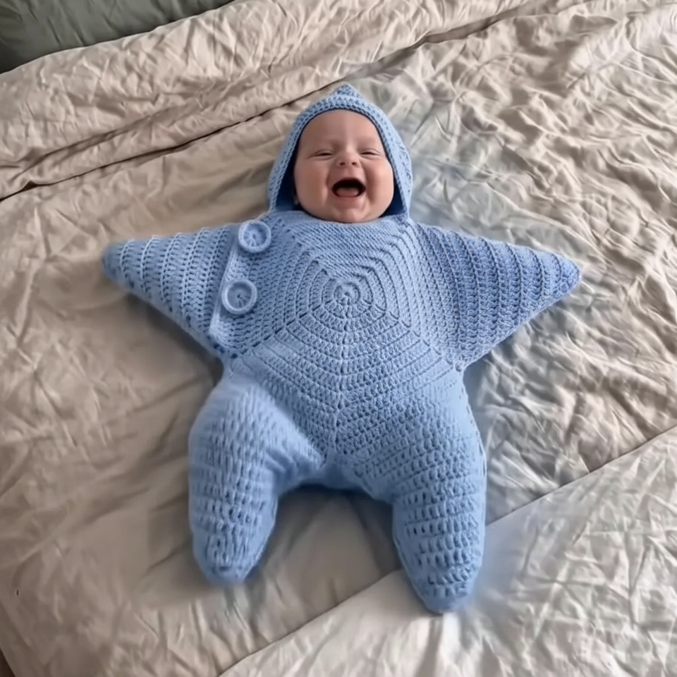 CozyStar – Weich & handgefertigt – Gestrickter Baby-Strampler mit sternförmigem Muster