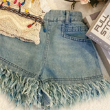 MiniChic – Stilvoll & bequem – Set aus Boho-Top und Jeansshorts