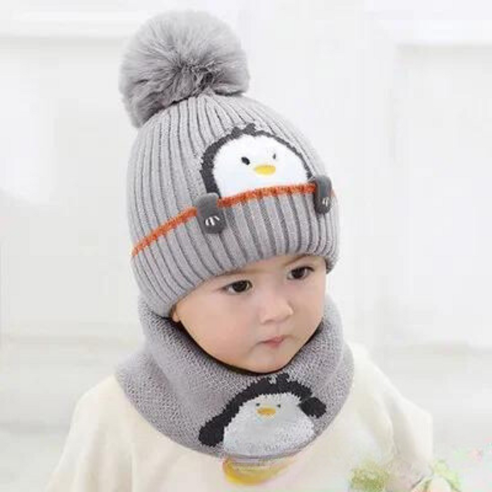 Mini Fashion™ - Niedliches Pinguin-Design - Kindermütze und -schal