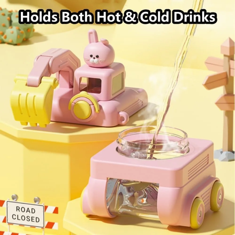 TinyExcavators – Einzigartig & praktisch – Bagger-Trinkflasche mit Strohhalm