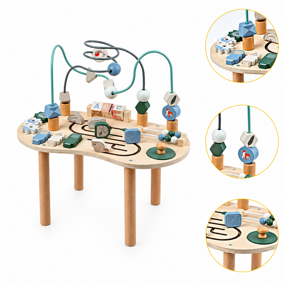 WoodMaze – Spielerisch & lehrreich – Aktivitäts-Tisch aus Holz mit Perlenlabyrinth