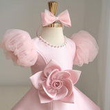 LittleRose – Elegant & festlich – Mädchenkleid mit 3D-Blume und Puffärmeln