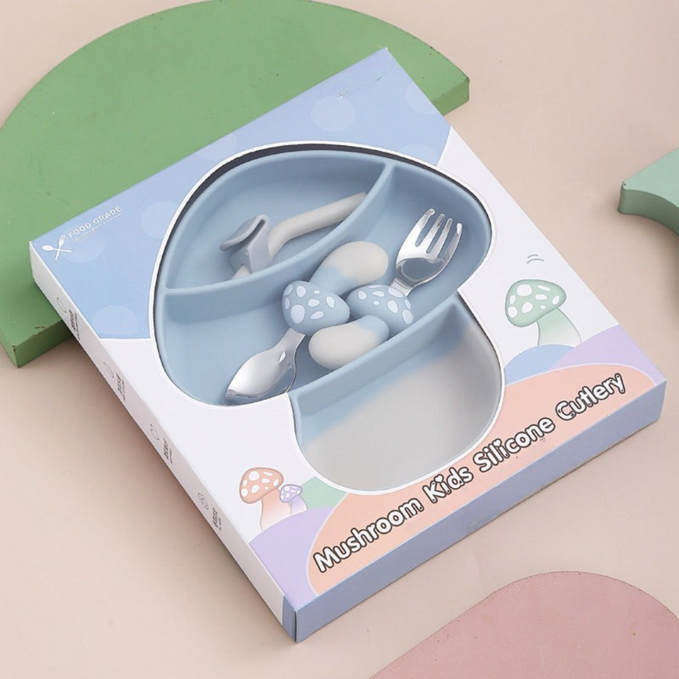 MiniMeal – Sikker og skridsikker – Silikone-spisebordsæt til småbørn med bestik