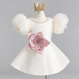 LittleRose – Elegant & festlich – Mädchenkleid mit 3D-Blume und Puffärmeln