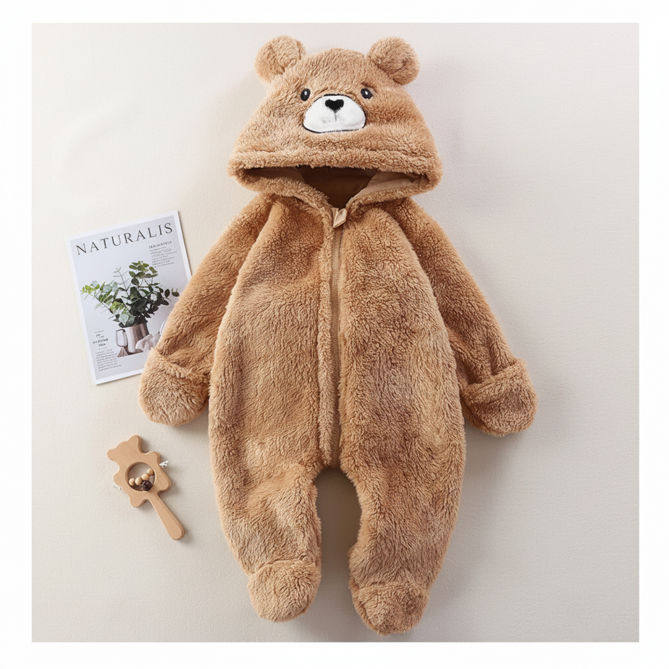 CozyBear – Weich & warm – Baby-Strampler mit Tier-Kapuze