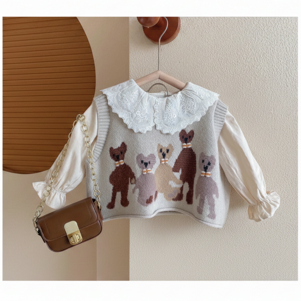 PrettyLayers – Süß & stilvoll – 3-teiliges Set für Mädchen mit Rock, Bluse und Strickjacke