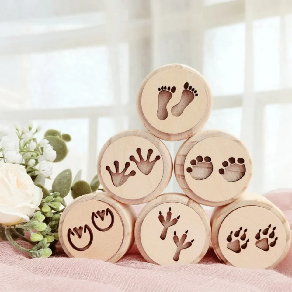 WoodStamp – Montessori & Kreativ – 6 Stück Holz-Knetstempel