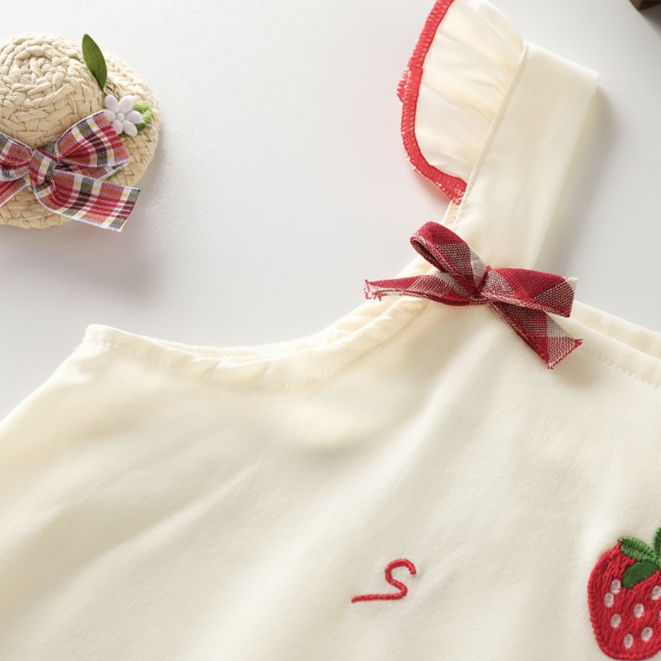 BerryBloom – Süß & bequem – Mädchenkleid mit Erdbeer- und Hasen-Aufnäher