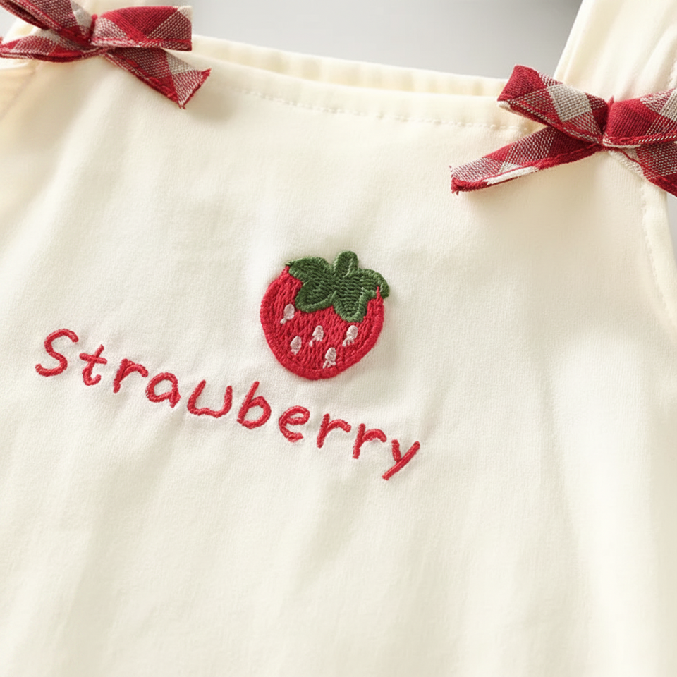 BerryBloom – Süß & bequem – Mädchenkleid mit Erdbeer- und Hasen-Aufnäher