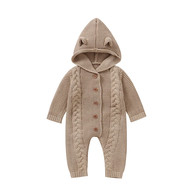 SoftKnit – Warm & niedlich – Gestrickter Baby-Strampler mit Kapuze