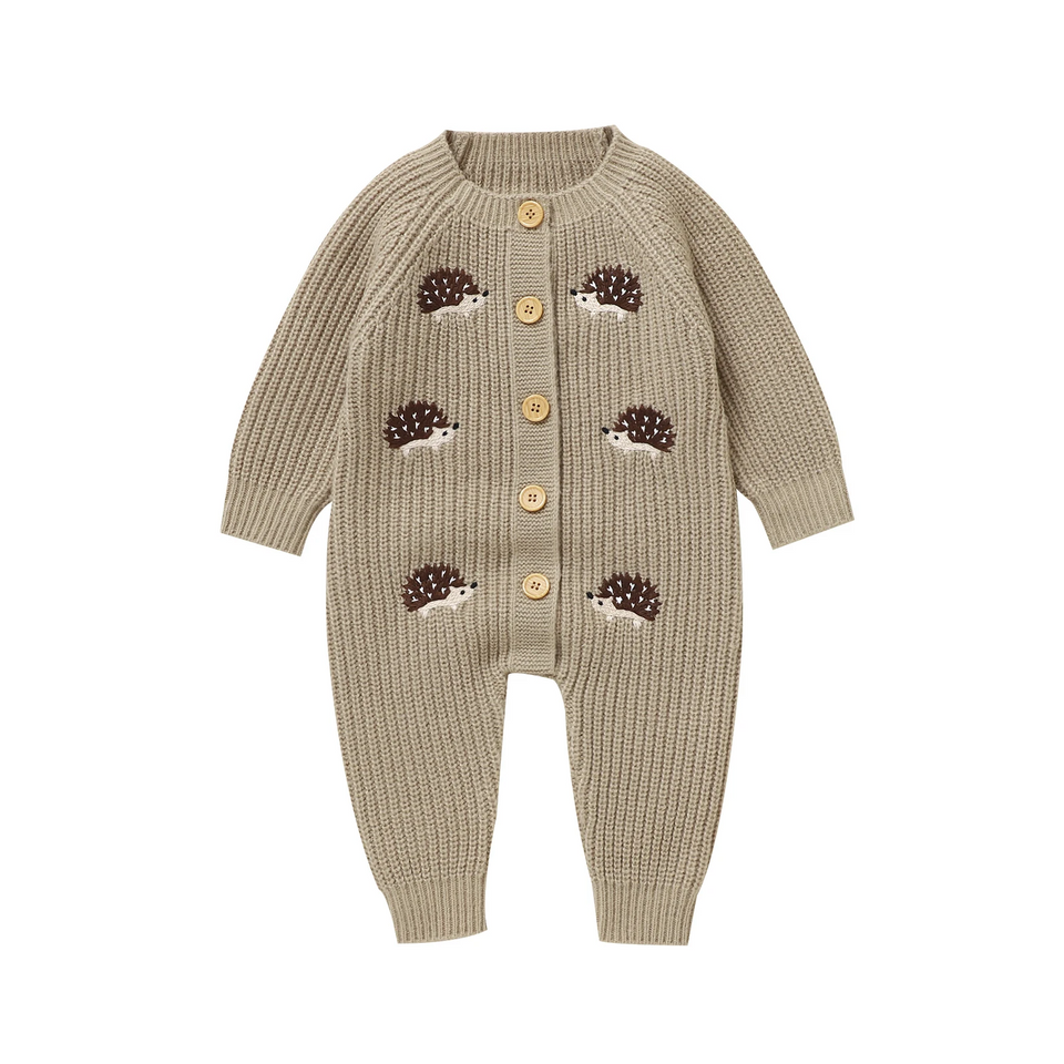 CozyHedge – Weich & warm – Gestrickter Baby-Strampler mit Igel-Motiv