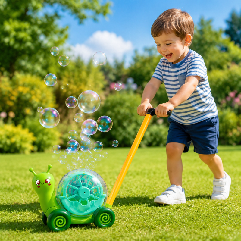BubbleBuddy – Verspielt & interaktiv – Schnecke mit Seifenblasen