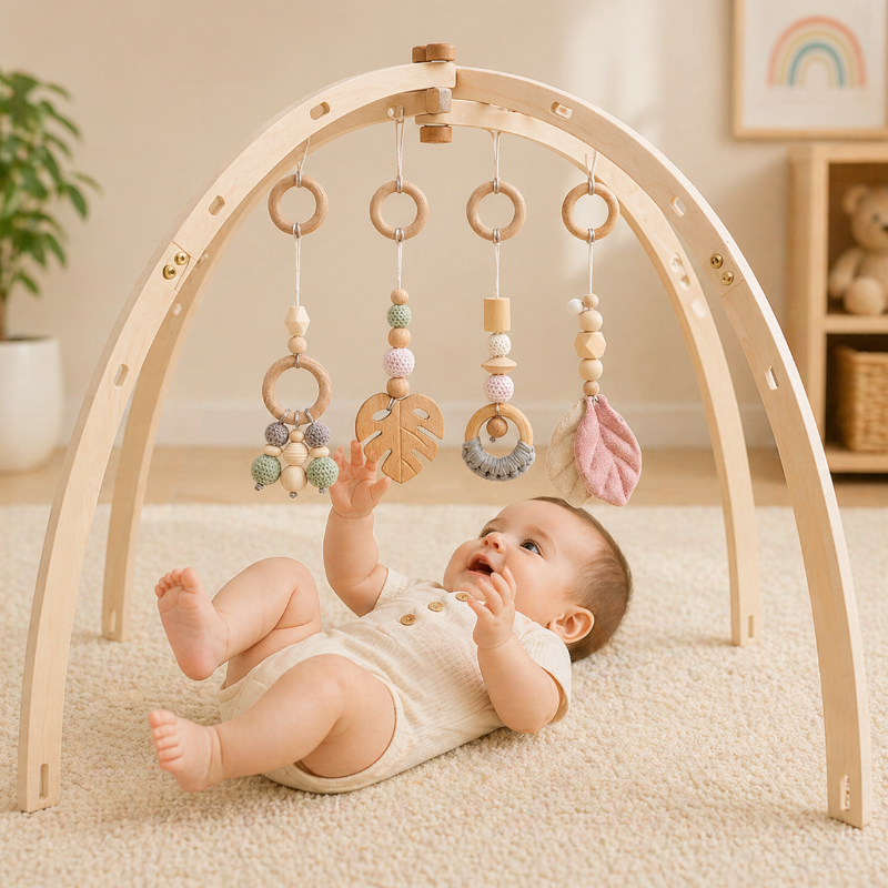 Wooden Baby Rattle Toy – Sinneserfahrung & Sicherheit – Baby-Gymnastik