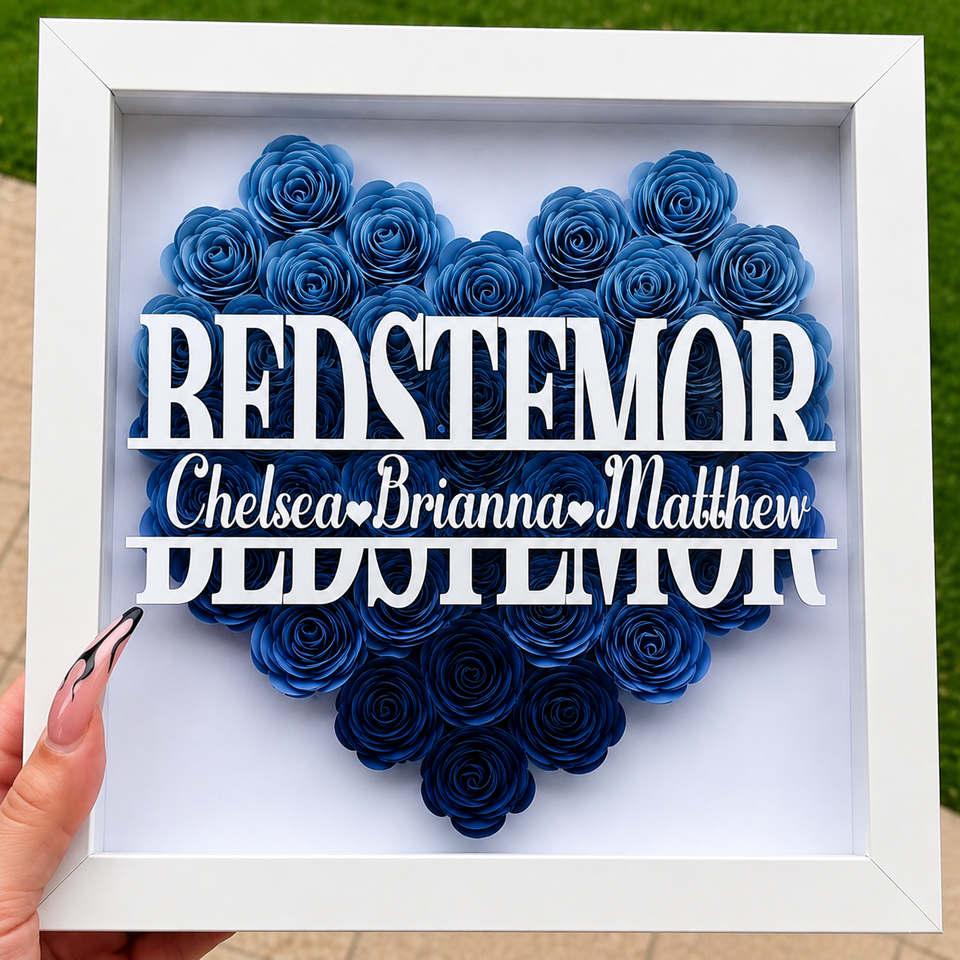Personalized Rose Shadow Box – Unik morsdagsgave – Personlig skyggeboks med roser