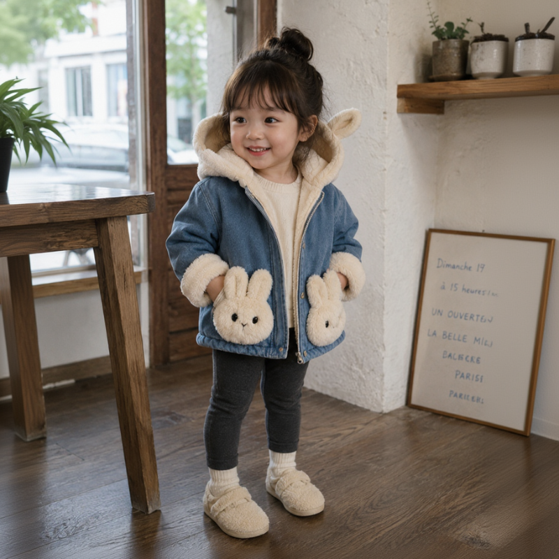 Girls Bunny Denim Coat – Varm & behagelig – Børnejakke