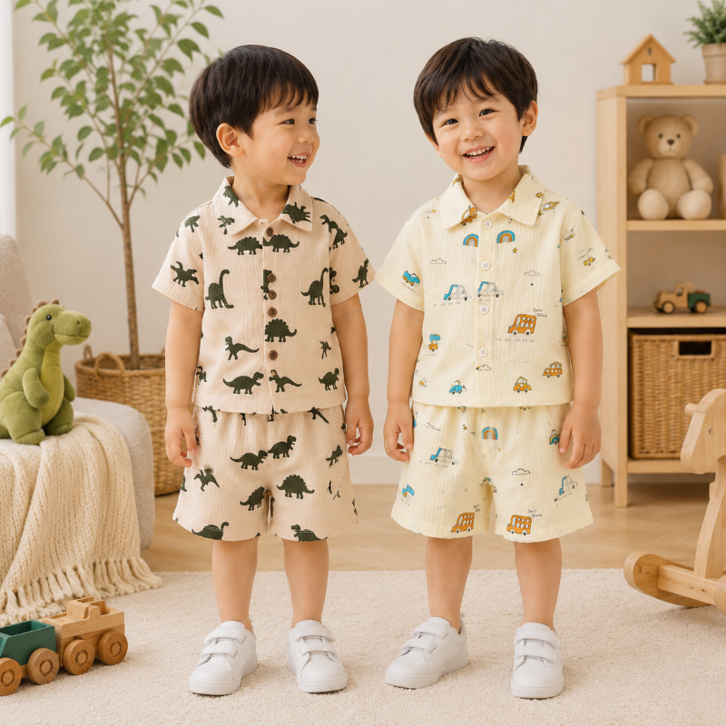 Dinosaur & Car Print Outfit – Cool & Verspielt – Sommer-Outfit