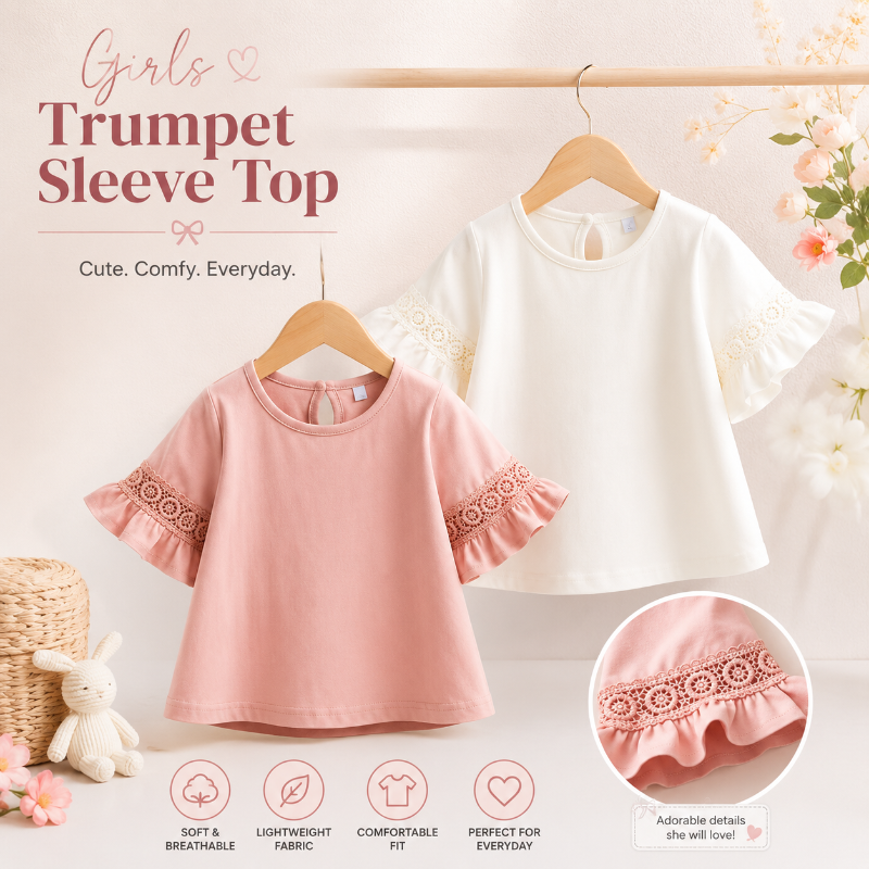 Girls Trumpet Sleeve Top – Elegant & Komfort – Spitzenärmel