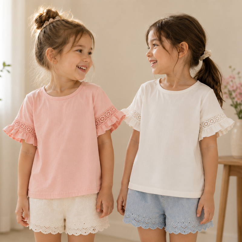 Girls Trumpet Sleeve Top – Elegant & Komfort – Spitzenärmel