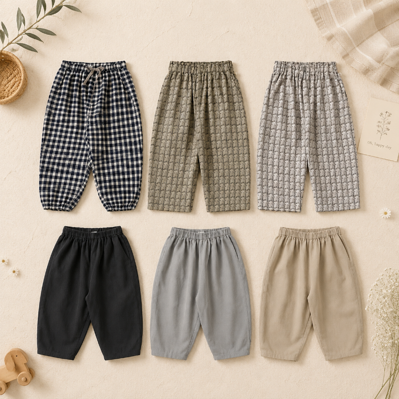 Plaid Cotton Pants – Leicht & atmungsaktiv – Lässige Hose im Ballon-/Harem-Stil
