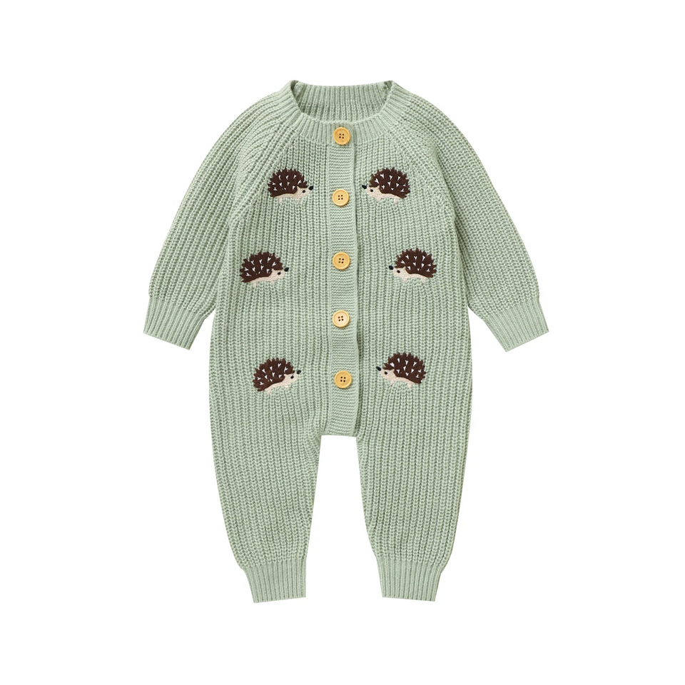 CozyHedge – Weich & warm – Gestrickter Baby-Strampler mit Igel-Motiv