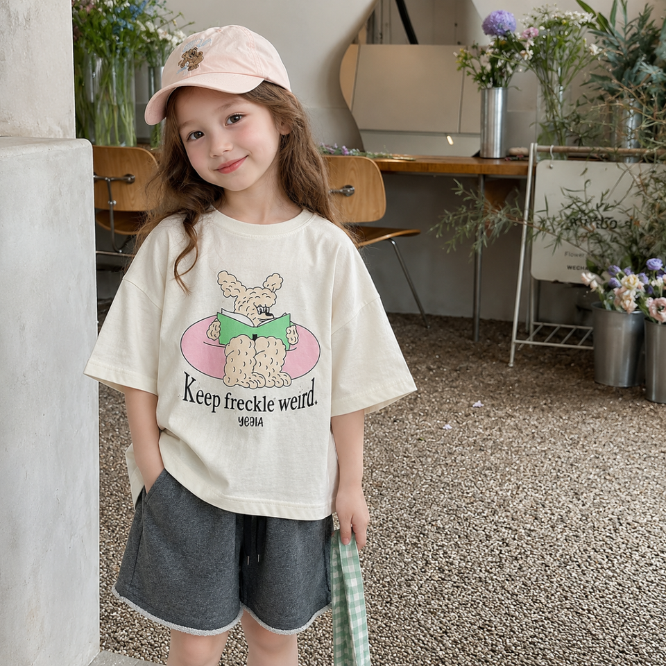 SunnyKids – Bequem & niedlich – Oversize-T-Shirt mit Cartoon-Aufdruck