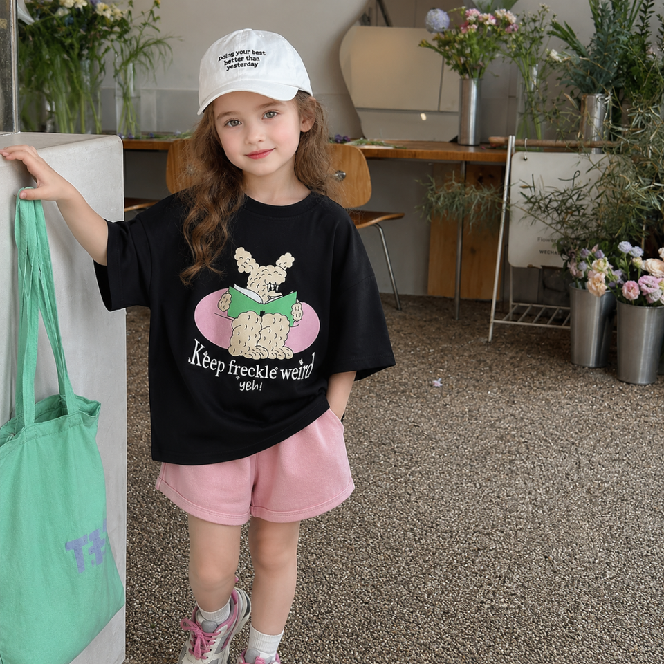 SunnyKids – Bequem & niedlich – Oversize-T-Shirt mit Cartoon-Aufdruck