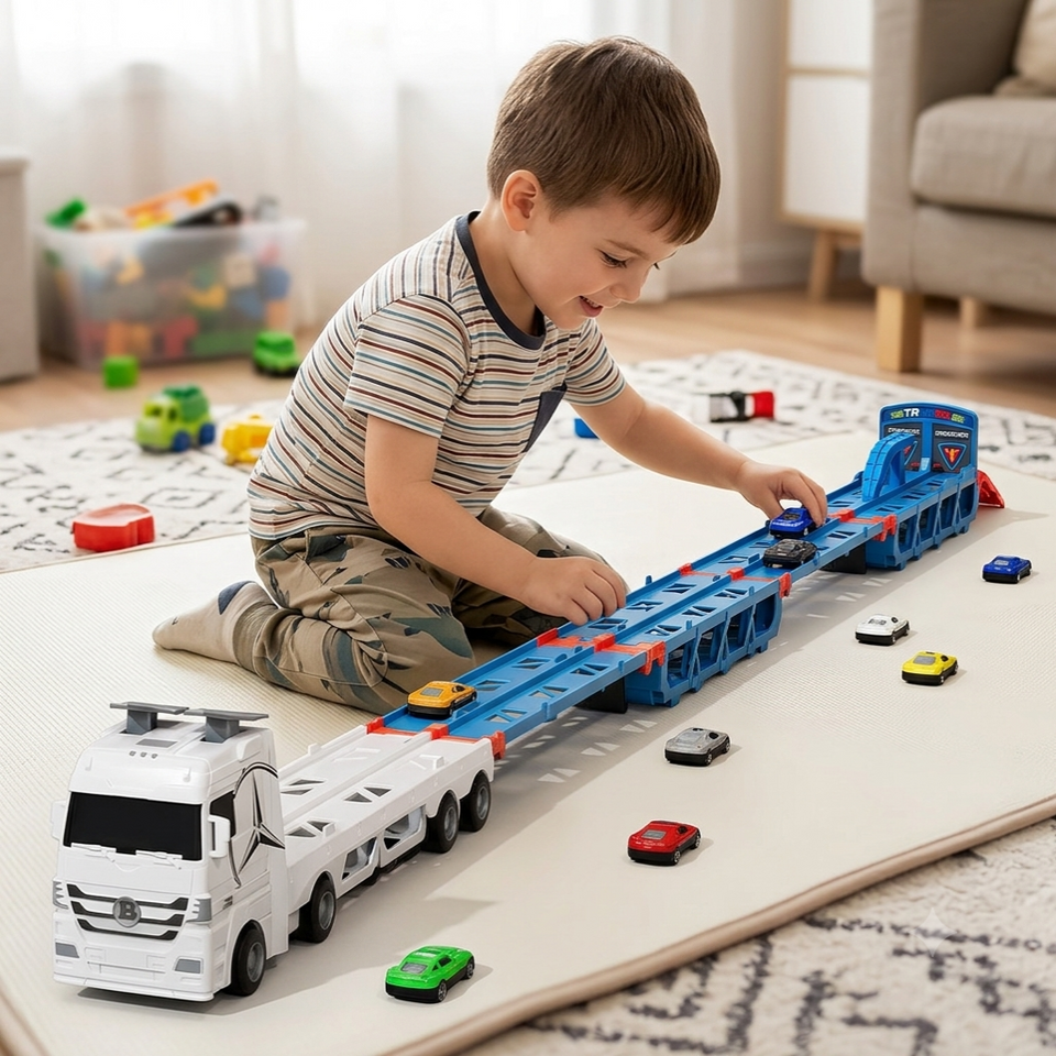 CarHauler – Verspielt & abenteuerlich – Autotransporter-Spielset mit Rennwagen