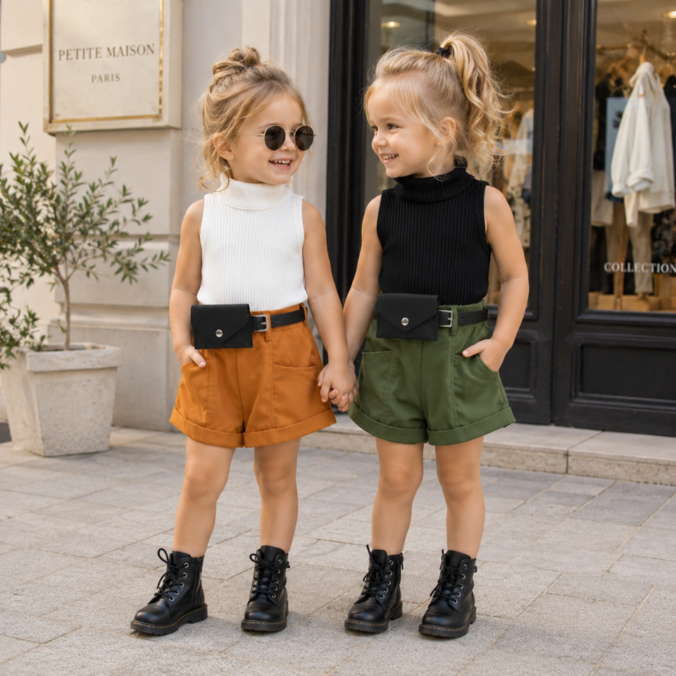MiniFashionista – Elegant & Trends – Mädchen-Set mit Top, Shorts und Gürteltasche