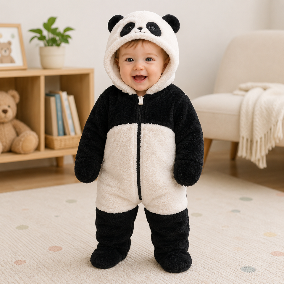 CozyBear – Weich & warm – Baby-Strampler mit Tier-Kapuze