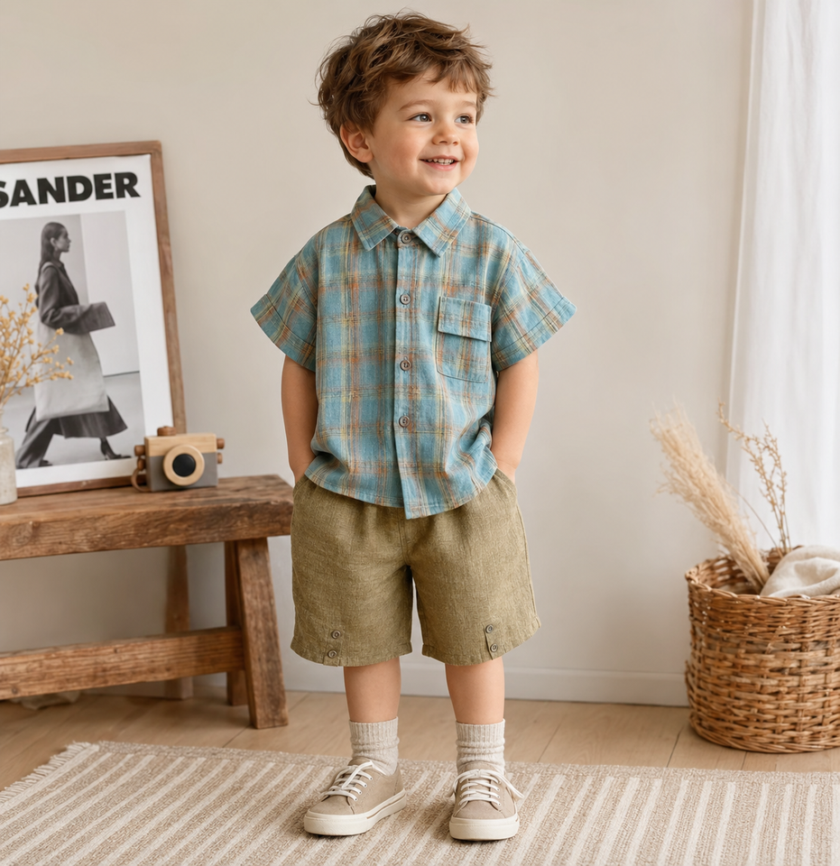 LittleGent – Trendy & Lässig – Set für Jungen mit kariertem Hemd und Shorts