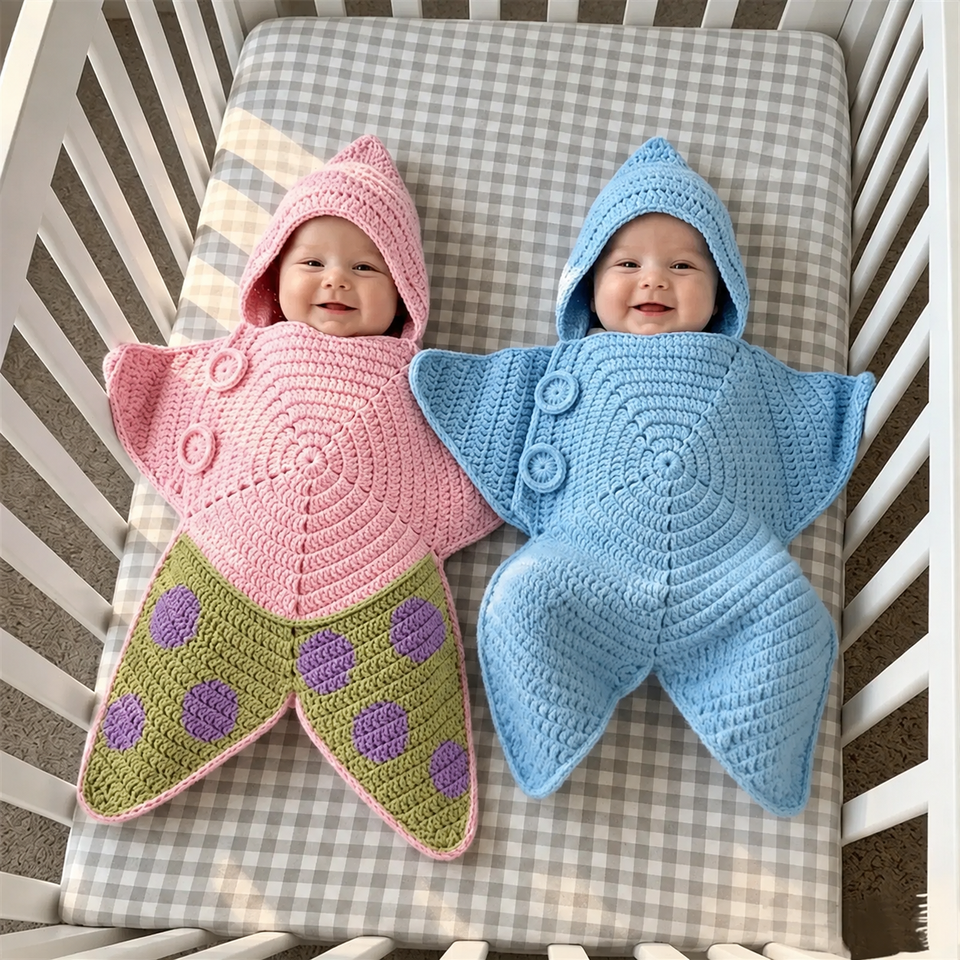 CozyStar – Weich & handgefertigt – Gestrickter Baby-Strampler mit sternförmigem Muster