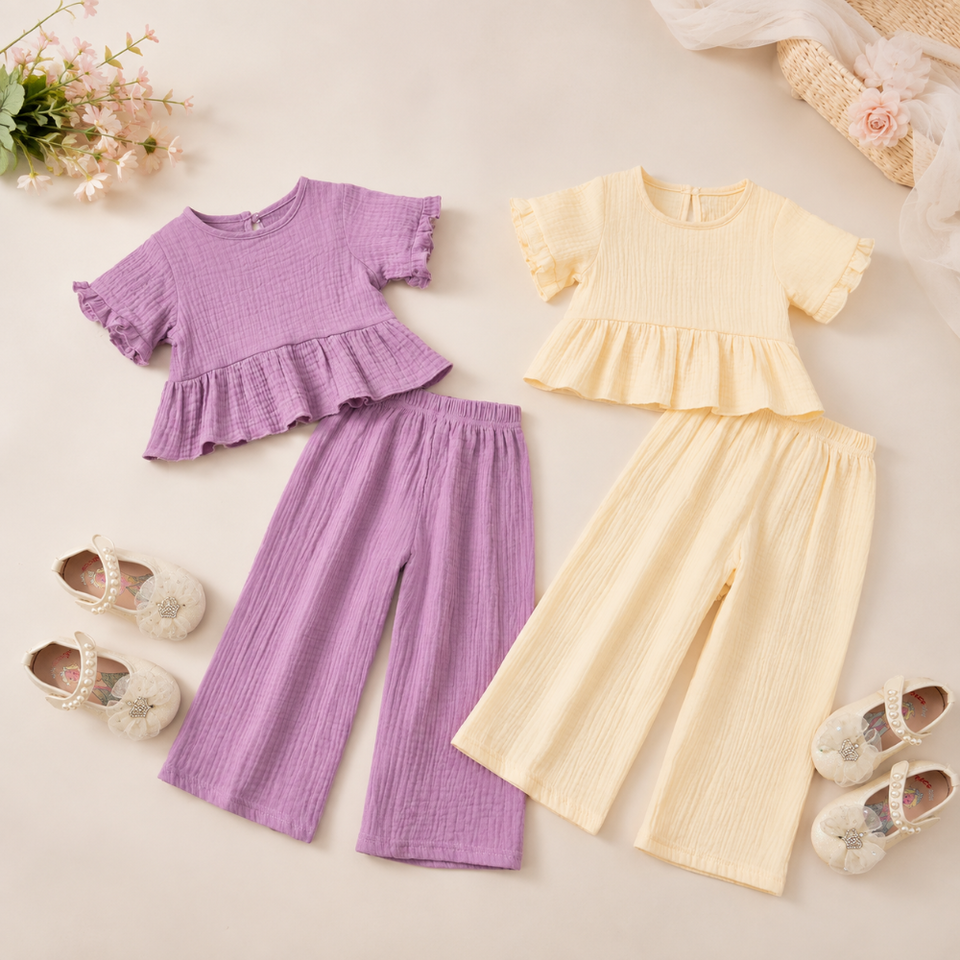 SoftCharm – Elegant & bequem – Mädchen-Set mit Rüschenoberteil und langer Hose
