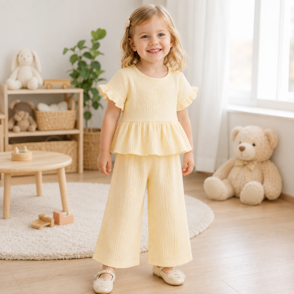 SoftCharm – Elegant & bequem – Mädchen-Set mit Rüschenoberteil und langer Hose