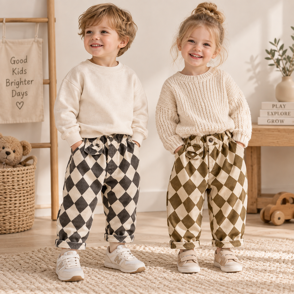 RetroBloom – Bequem & verspielt – Kinderhose mit Argyle-Muster
