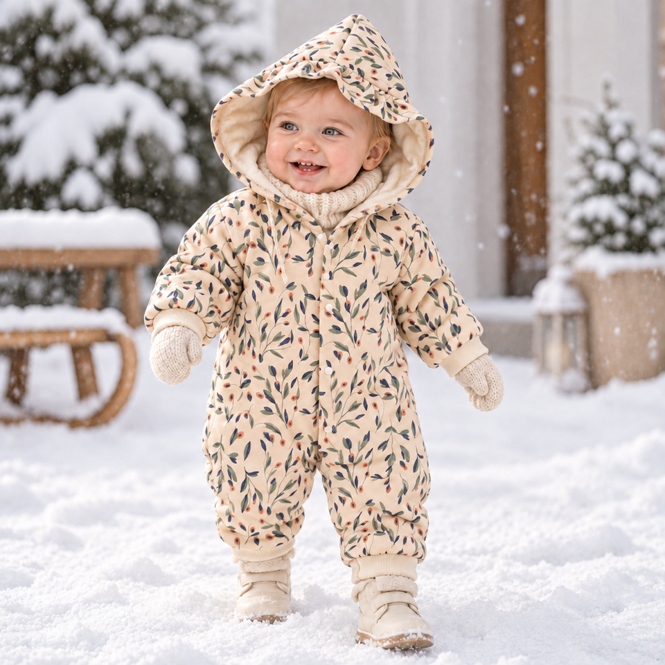 FloraCozy – Weich & warm – Winter-Strampler für Baby-Mädchen mit Blumenmuster